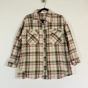 ZiA Medium Plaid Button Down Shirt Women Grunge Boho Raw Earthy Cabin Rustic